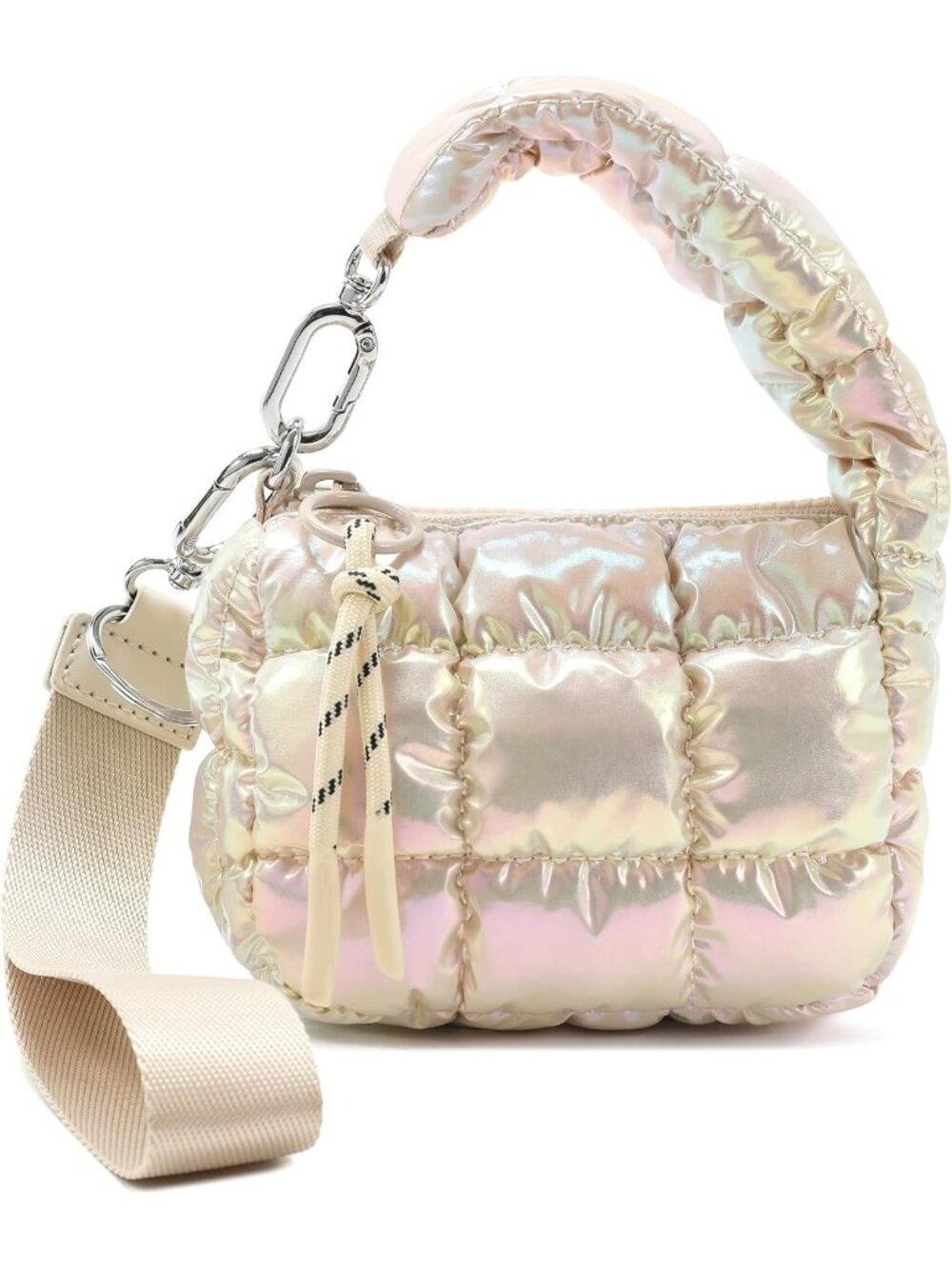 Women's 01 Beige Zipper Mini Quilted Tote Wristlet Wristlet Cute Crossbody Bag
